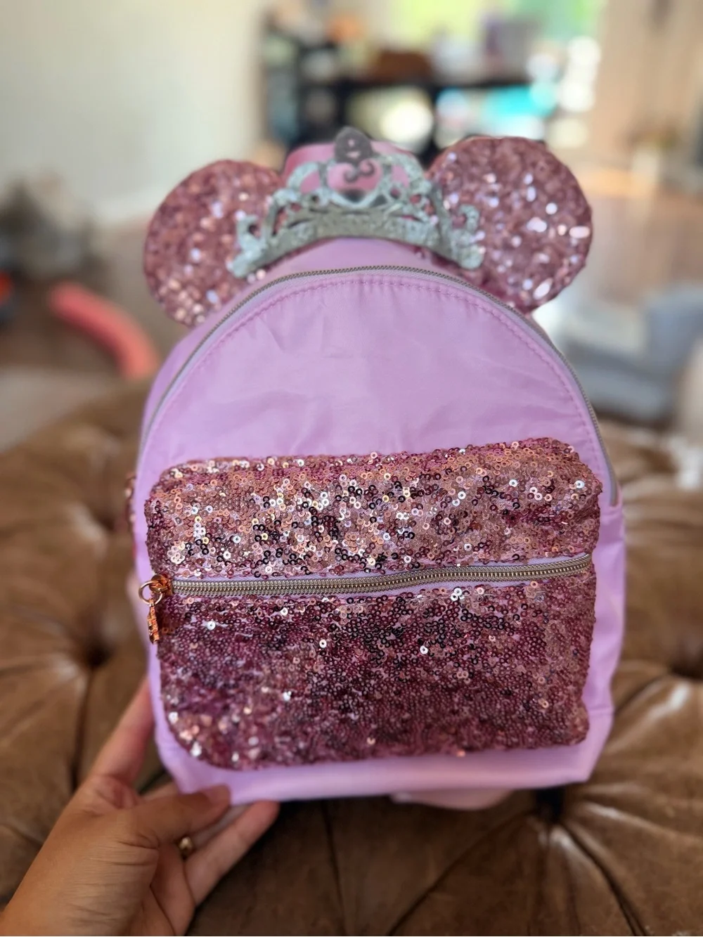 Disney Store Bibbidi Bobbidi Boutique Backpack Pink Sequin Minnie Ears Princess